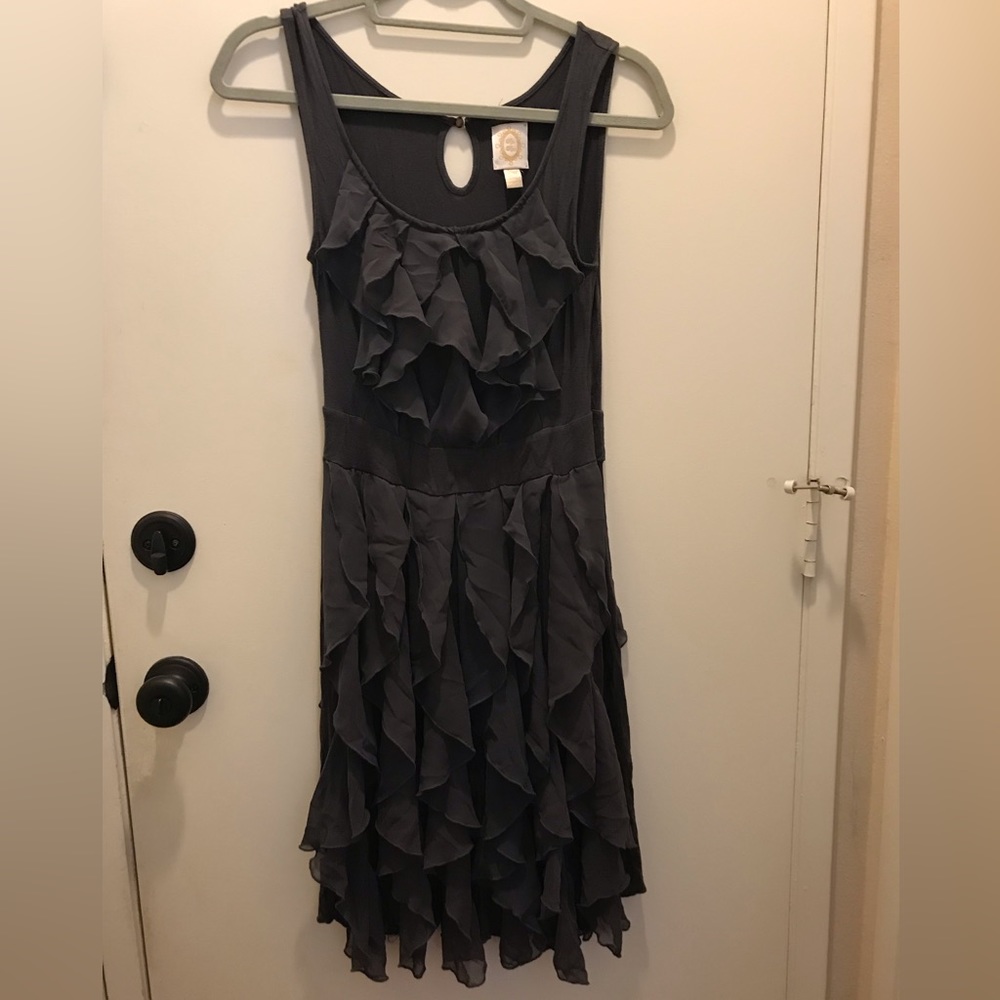 Anthropologie Ric Rac Rising Vapors Gray Ruffle Dress Sz XS - Picture 3 of 7